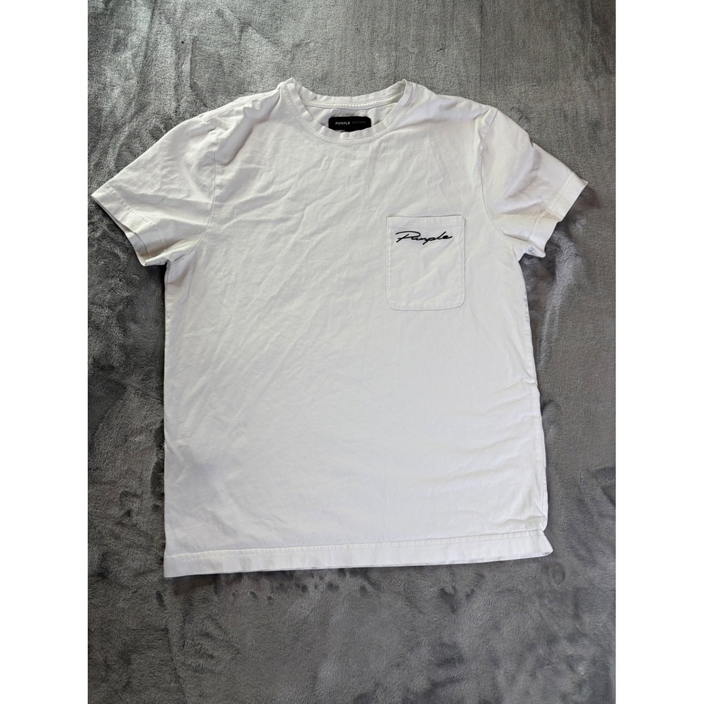 Purple Brand T-Shirt Mens S White Crew Neck Short Sleeve script logo